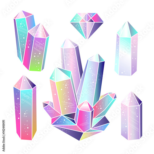 Gems, crystals isolated vector