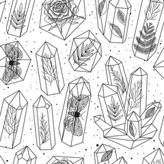 Sierkussen Terrariumplanten patronen Edelstenen en kristallen naadloos patroon  © Marina Demidova