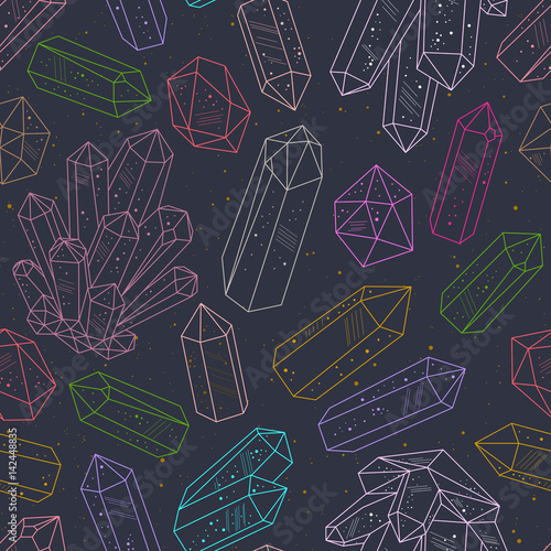 Gems, crystals line art pattern vector