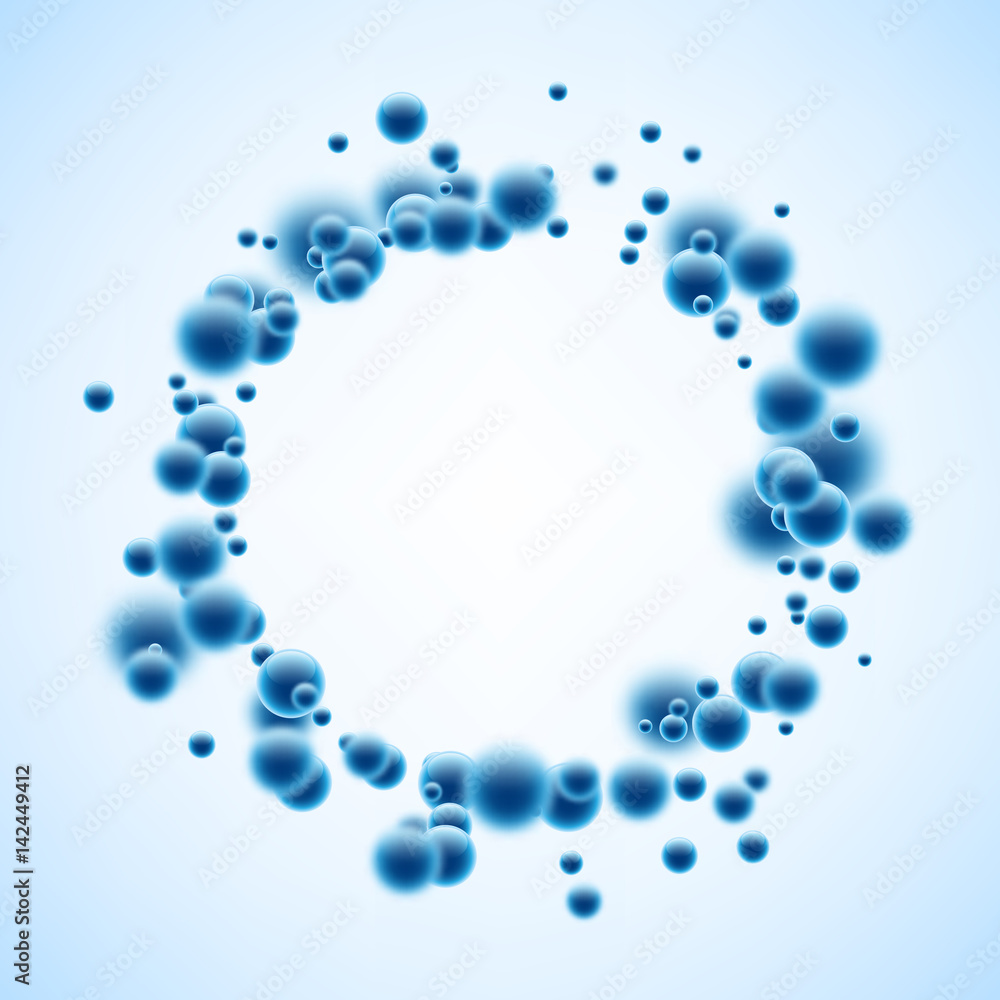Round background with blue bubbles. Round background with blue bubbles.