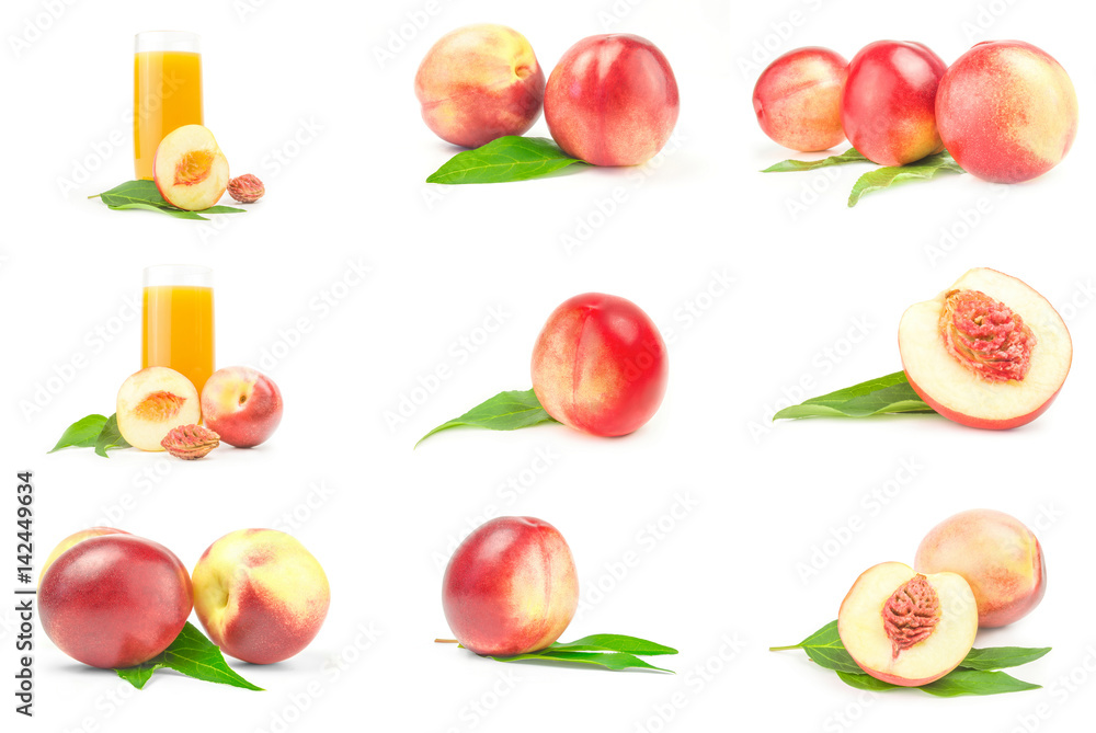 Collage of ripe peaches on white Collage of ripe peaches on white