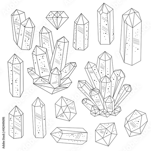 Gems, crystals line art vector