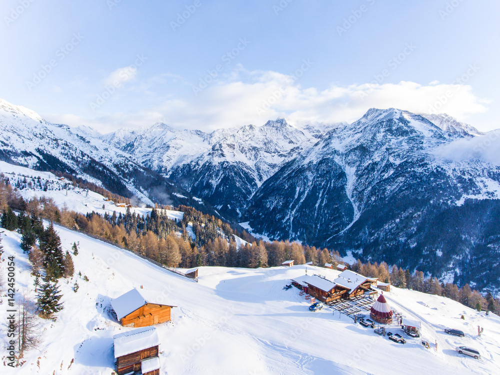 Ski mountain hut in the Alps, Tirol region, Austria