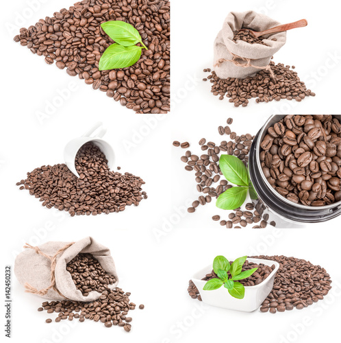 Collage of coffee beans isolated on a white cutout