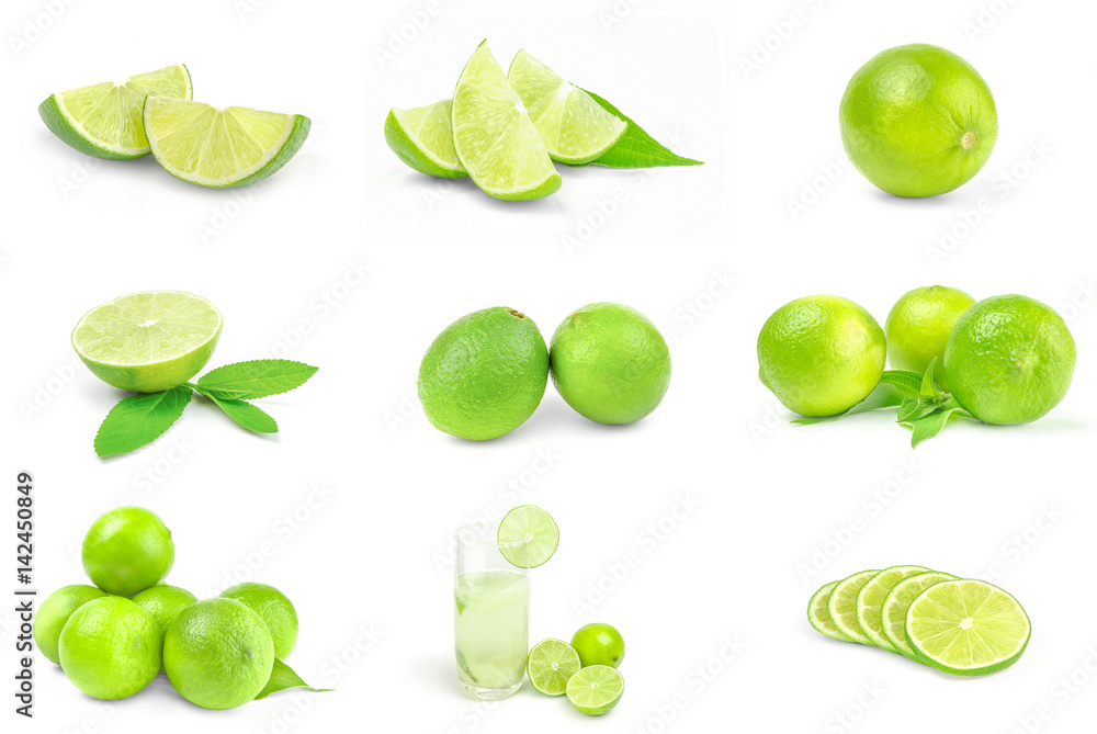 Set of limes isolated on a white background cutout Set of limes isolated on a white background cutout