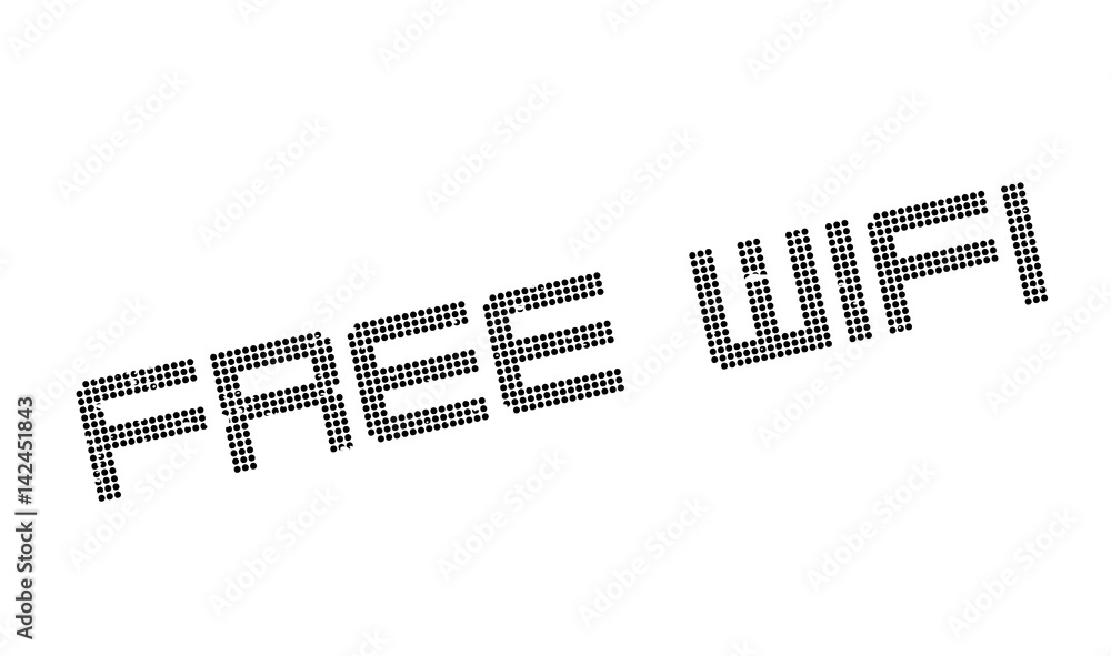 Free Wifi rubber stamp. Grunge design with dust scratches. Effects can be easily removed for a clean, crisp look. Color is easily changed.