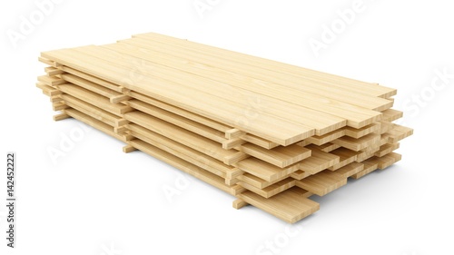 3D rendering stack wood plank isolated on white background