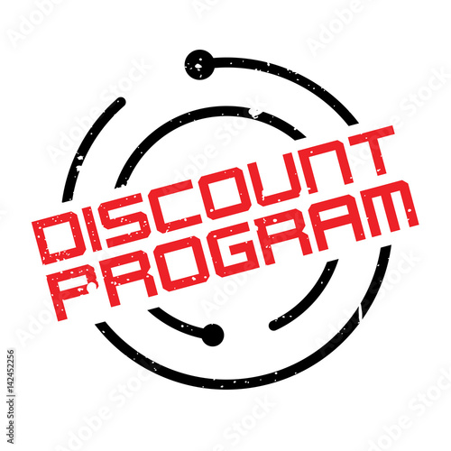 Discount Program rubber stamp. Grunge design with dust scratches. Effects can be easily removed for a clean, crisp look. Color is easily changed.