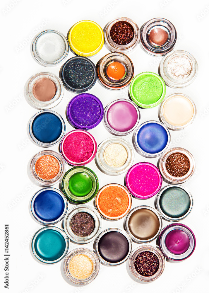 professional makeup set pigments set on white background. professional makeup set pigments set on white background.