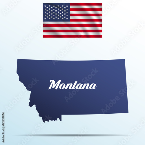 Montana state with shadow with USA waving flag