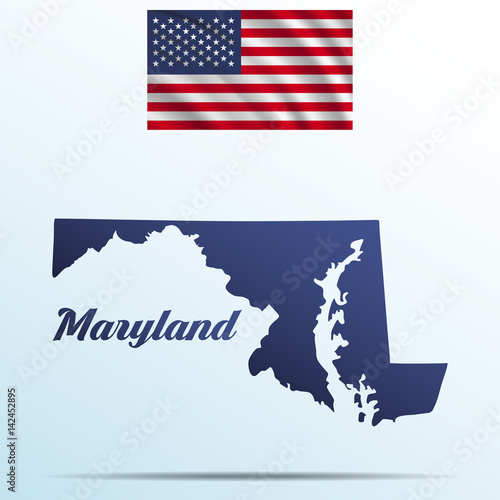 Maryland state with shadow with USA waving flag