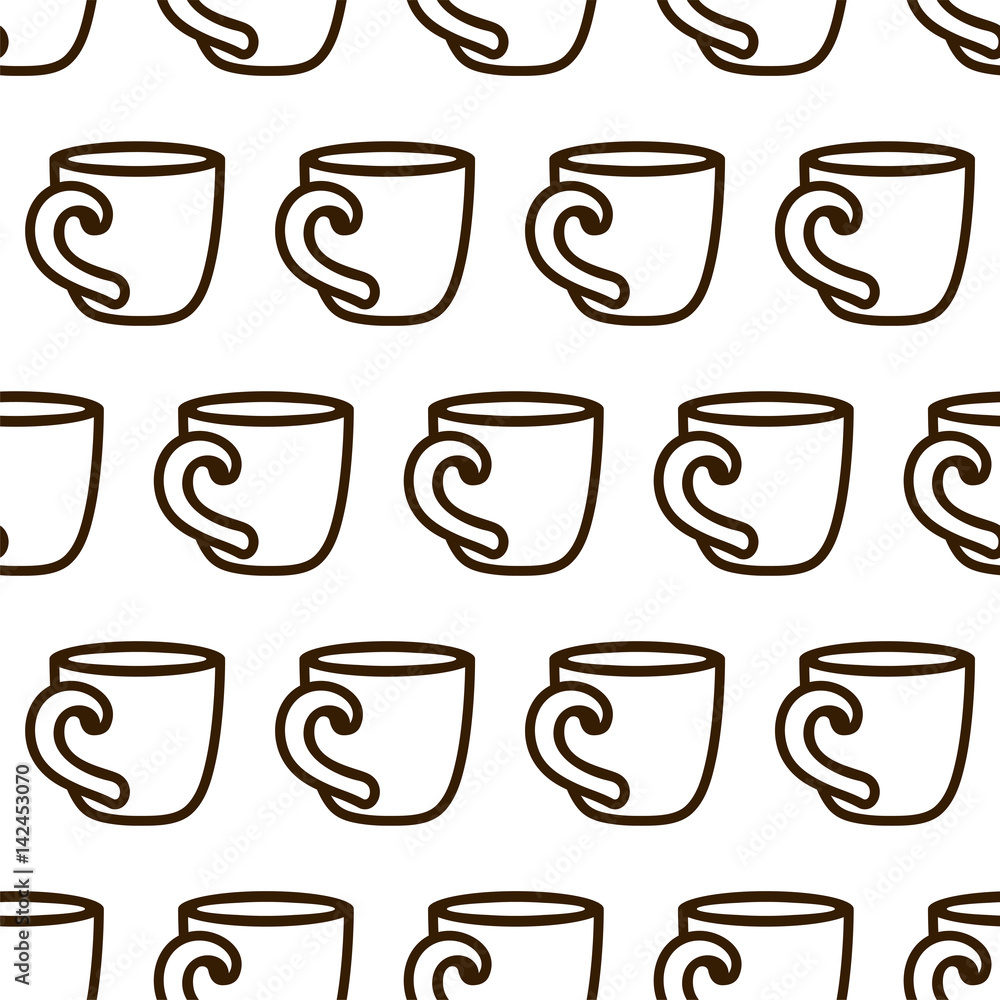 Obraz premium Coffee cup seamless pattern. Cute vector black and white coffee cup pattern. Seamless monochrome coffee cup pattern for fabric, wallpapers, wrapping paper, cards and web background.