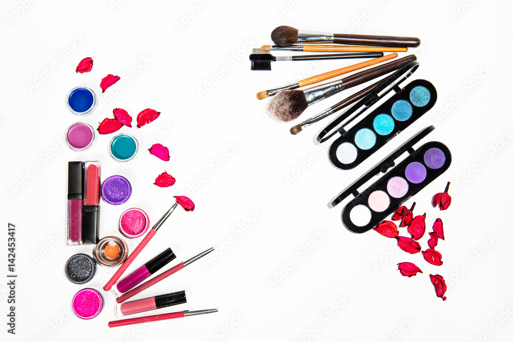 women's makeup accessories on white isolated background women's makeup accessories on white isolated background