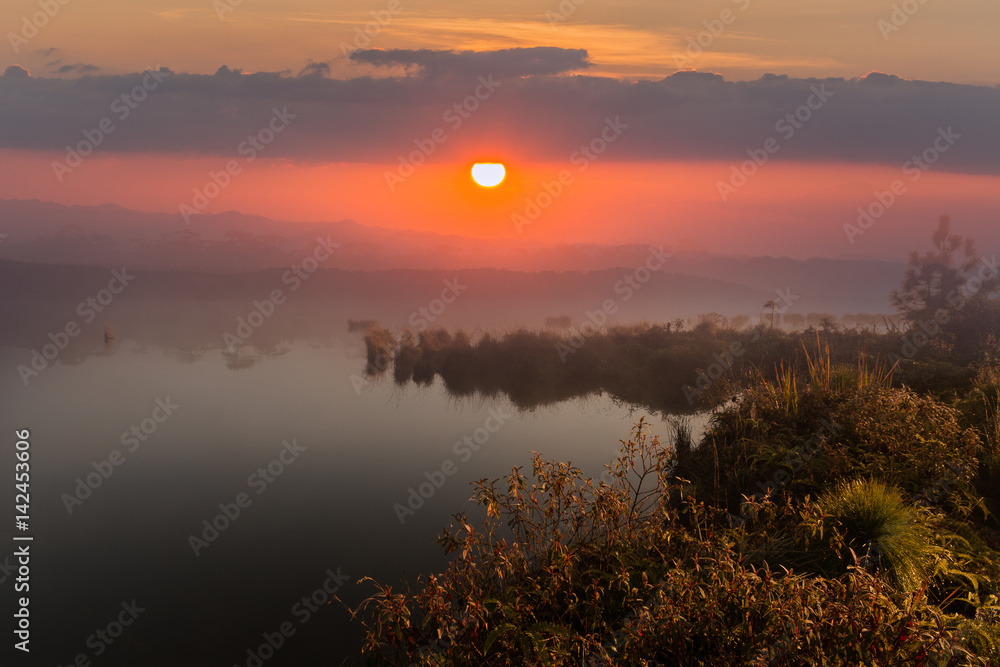 Fototapeta premium Sunrise or sunset over the lake.