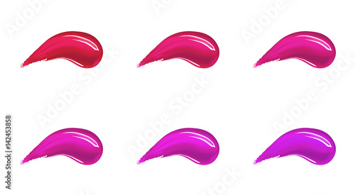 Make up foundation, cream or liquid lipstick smudge smear strokes set in different colours.