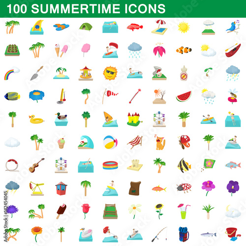 Wallpaper Mural 100 summertime icons set, cartoon style Torontodigital.ca