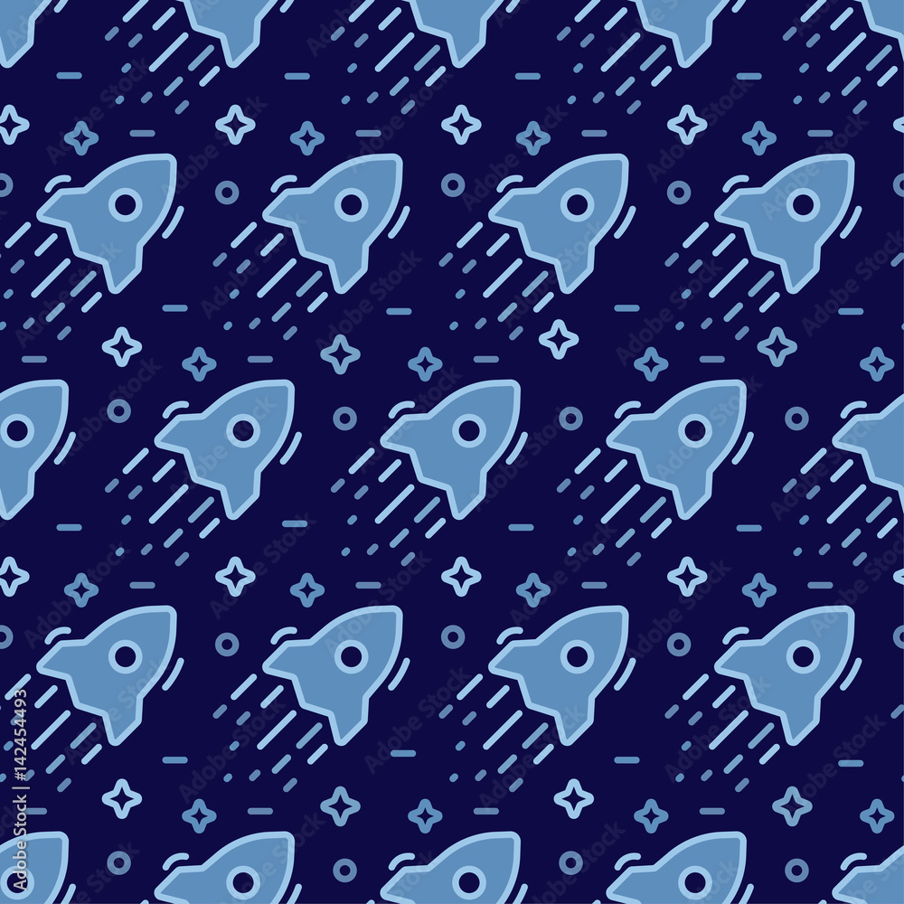 Seamless pattern with rocket and stars. Seamless vector texture for baby things. Seamless pattern with rocket and stars. Seamless vector texture for baby things.