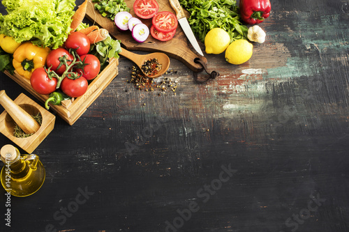 Vegetables on wooden table photo