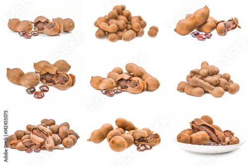Collage of Tamarindus indica isolated on a white background with clipping path
