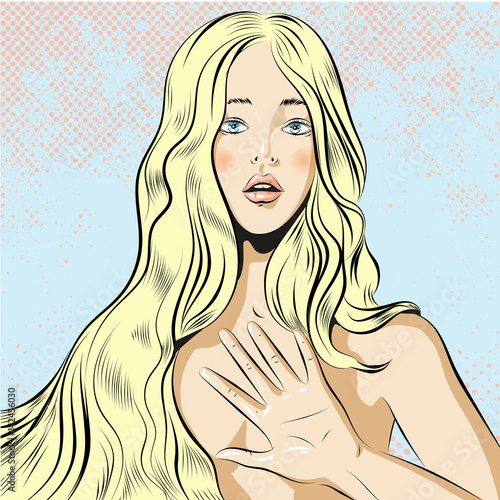 Beautiful woman with long blond hair qestuing NO or stop vector