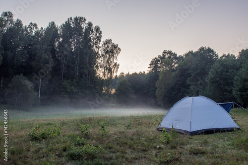 Morning fog at the campground by the river