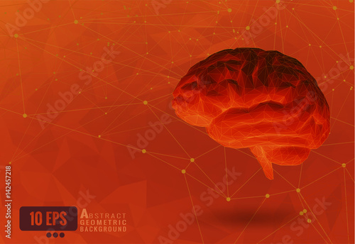 Low poly brain on abstract connect dots orange BG