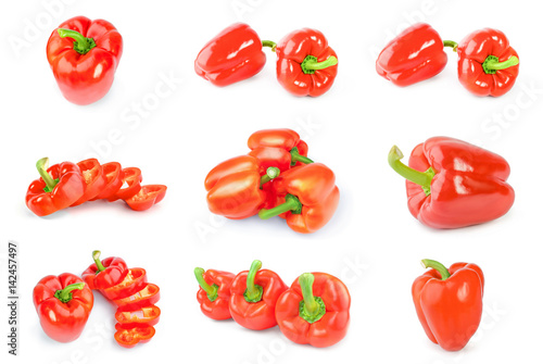 Collage of sweet peppers close-up isolated on white background