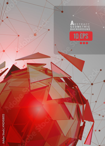 Red abstract sphere on connected dots BG