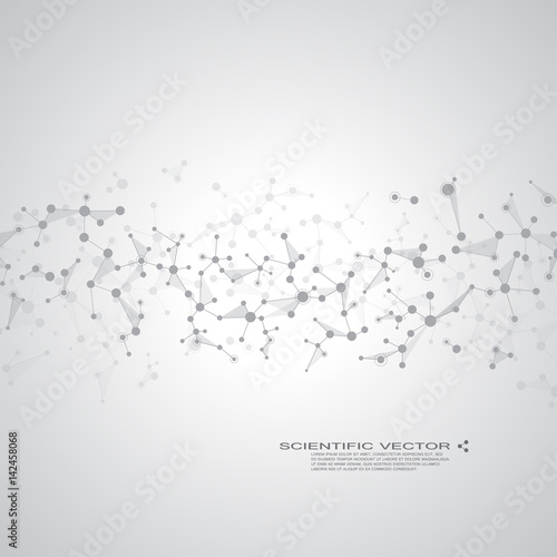 Molecule DNA and neurons vector. Molecular structure. Connected lines with dots. Genetic chemical compounds. Chemistry, medicine, science, technology concept. Geometric abstract background.