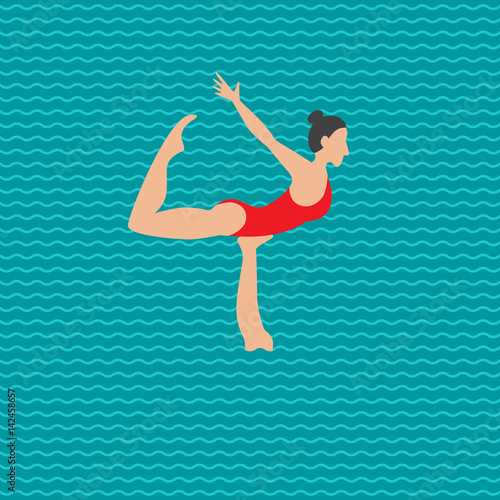 Woman athlete on the performance of synchronized swimming performing art elements