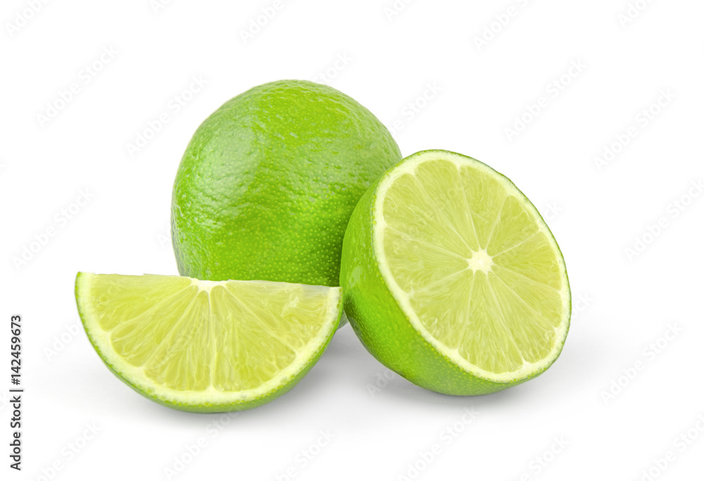 Sliced Fresh lime fruit isolated on white background cutout Sliced Fresh lime fruit isolated on white background cutout