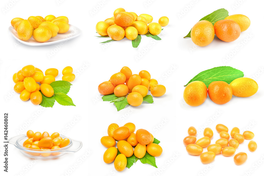 Collage of cumquats on white Collage of cumquats on white