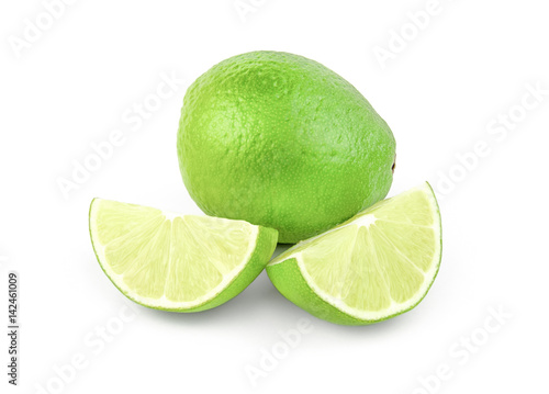 Fresh lime and slice, isolated on white background cutout