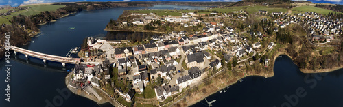 aerial view saalburg thuringia germany saale river town