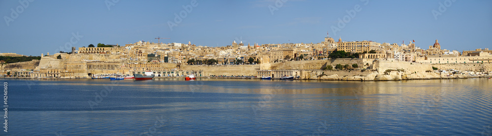 The panoramic view of Valletta capital city and Grand harbor from the Kalkara peninsula. Malta