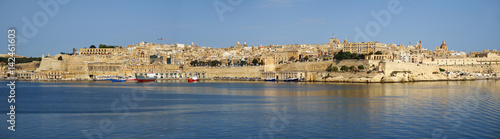 The panoramic view of Valletta capital city and Grand harbor from the Kalkara peninsula. Malta