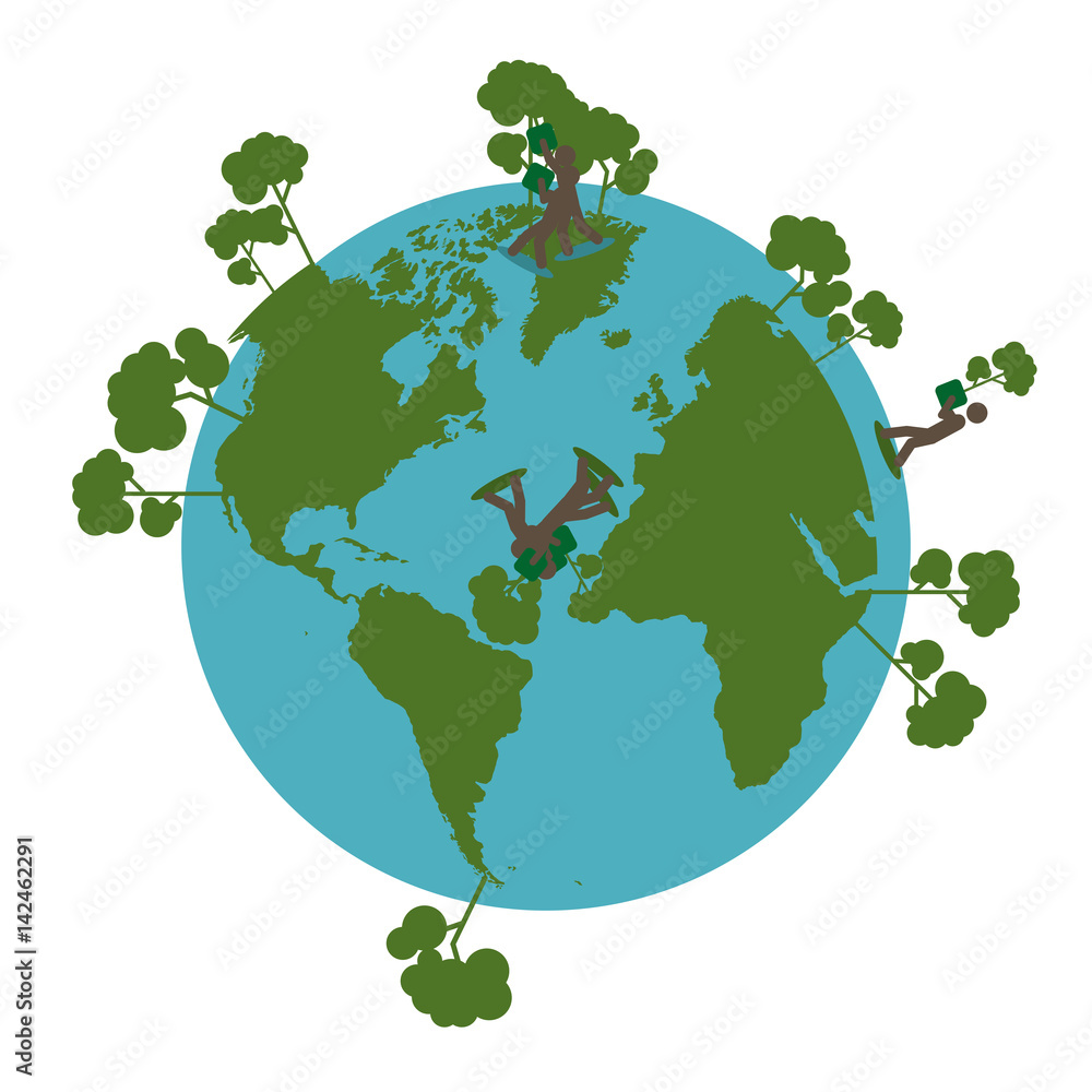 earth planet with trees and people in 3d, vector illustration design earth planet with trees and people in 3d, vector illustration design