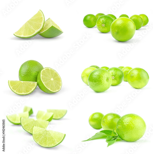 Group of limes close-up on white