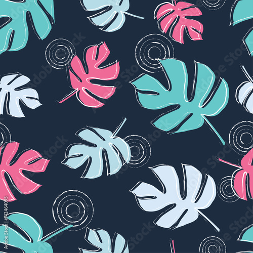 Seamless vector background with decorative leaves. Palm leaves. Print. Cloth design, wallpaper.