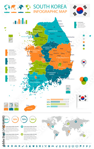 South Korea - map and flag - infographic illustration