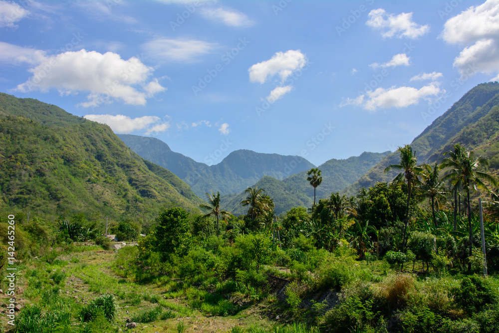 Naklejka premium Mountains in the village of Amed on the Bali island , Indonesia