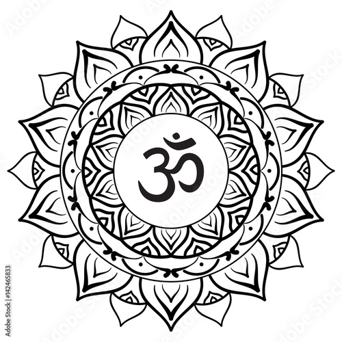 Om symbol with hand drawn mandala.