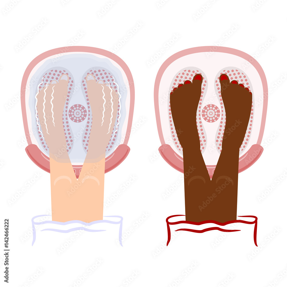 Vector illustration of a whirlpool bath and cosmetic procedures. Female legs in the whirlpool bath. Cartoon style Vector illustration of a whirlpool bath and cosmetic procedures. Female legs in the whirlpool bath. Cartoon style