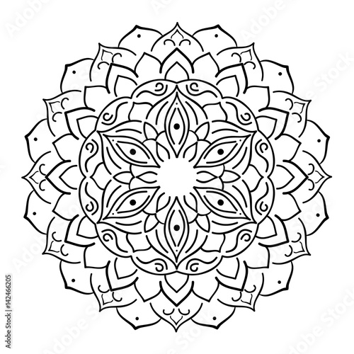 Mandala ornament. Round template. Decorative element  can be used for greeting card, wedding invitation, yoga poster, coloring book.. Doodle emblem.