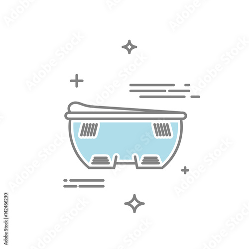 Vector line style illustration of a vibrating electric massage device bath with water.