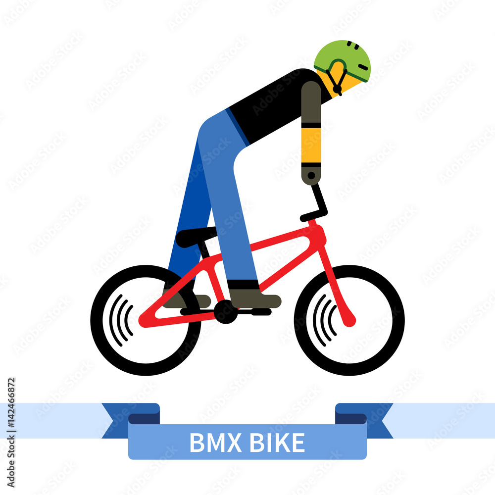 Bicyclist on bmx bike. Simple side view clipart drawing in flat color.  Isolated bmx bicycle vector illustration Stock Vector | Adobe Stock