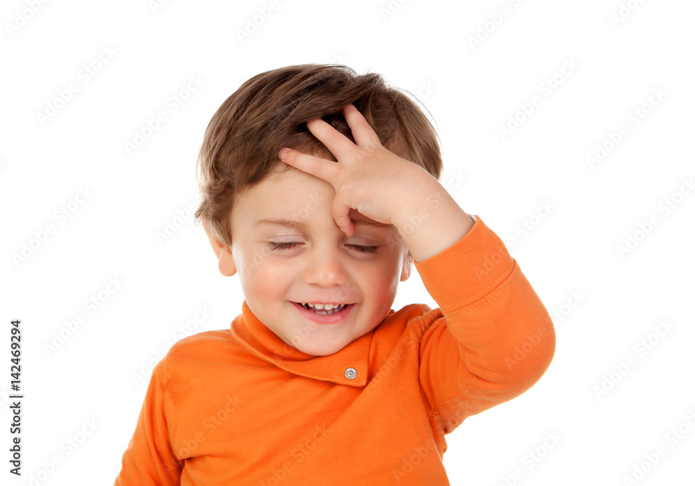 Surprised baby with his hands on the head Surprised baby with his hands on the head