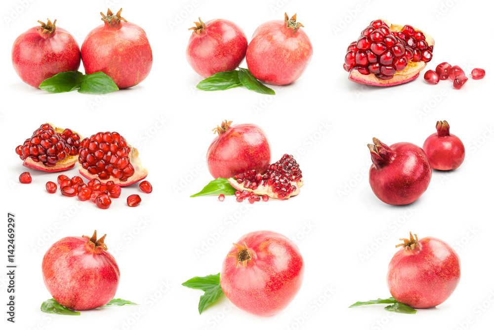 Collage of pomegranates on a white background. Clipping path Collage of pomegranates on a white background. Clipping path
