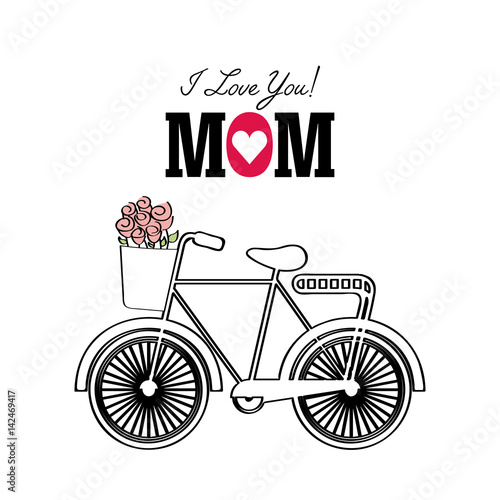 happy Mothers day card with bicycle icon over white background. colorful design. vector illustration