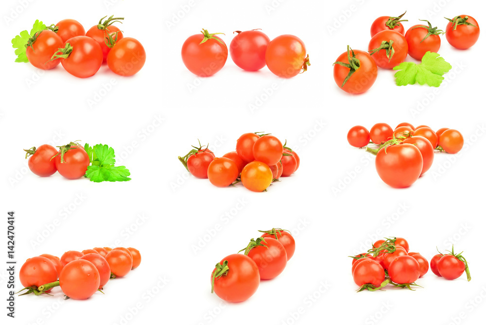 Collage of tomatoes cherry isolated on white Collage of tomatoes cherry isolated on white